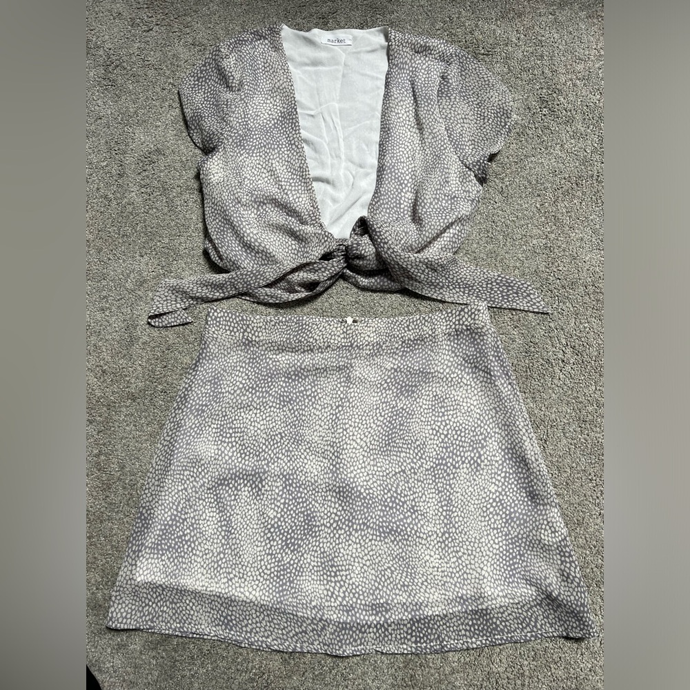 Two piece front tie skirt set